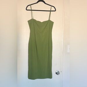 Chic Green Spaghetti Strap Midi Dress